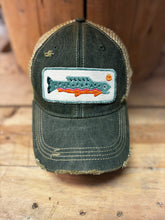 Load image into Gallery viewer, Rainbow Trout distressed snapback Cap