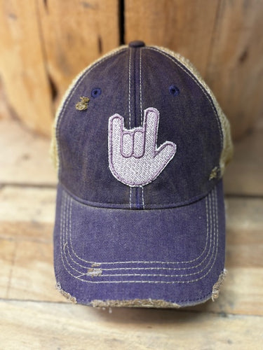 I Love You Sign distressed snapback mesh hat