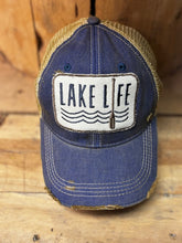 Load image into Gallery viewer, Lake Life distressed snapback mesh hat