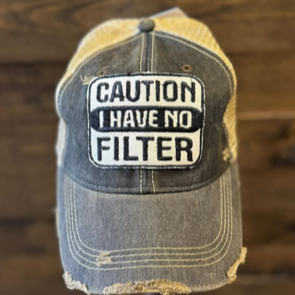 Caution, I Have No Filter Distressed Mesh Snapback Baseball Cap