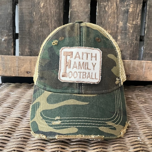 Faith Family Football on Camo Hat