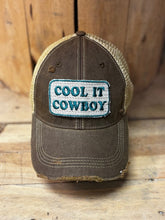 Load image into Gallery viewer, Cool it Cowboy-distressed Trucker Hat