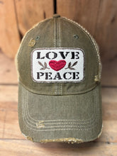 Load image into Gallery viewer, Love Peace Cap-distressed Trucker Hat