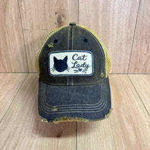 Load image into Gallery viewer, Cat Lady Distressed Trucker Hat