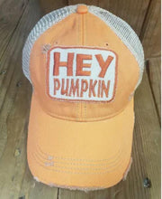 Load image into Gallery viewer, Hey Pumpkin Distressed Trucker Hat